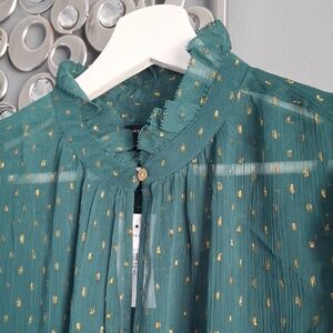 Ann Taylor Green Blouse with Gold Accents